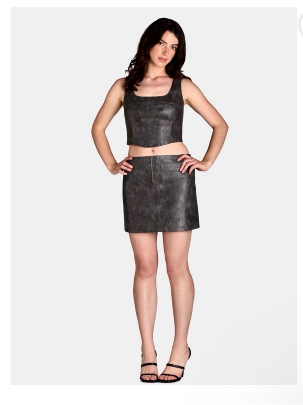 Gray Faux Leather Mini Skirt - Classic A-Line